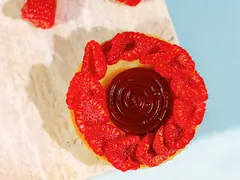 A raspberry tart from above, from Exception Sweets