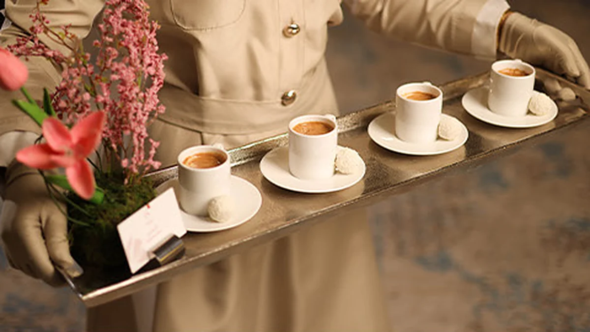 Coffee service on a silver tray, photographed by us